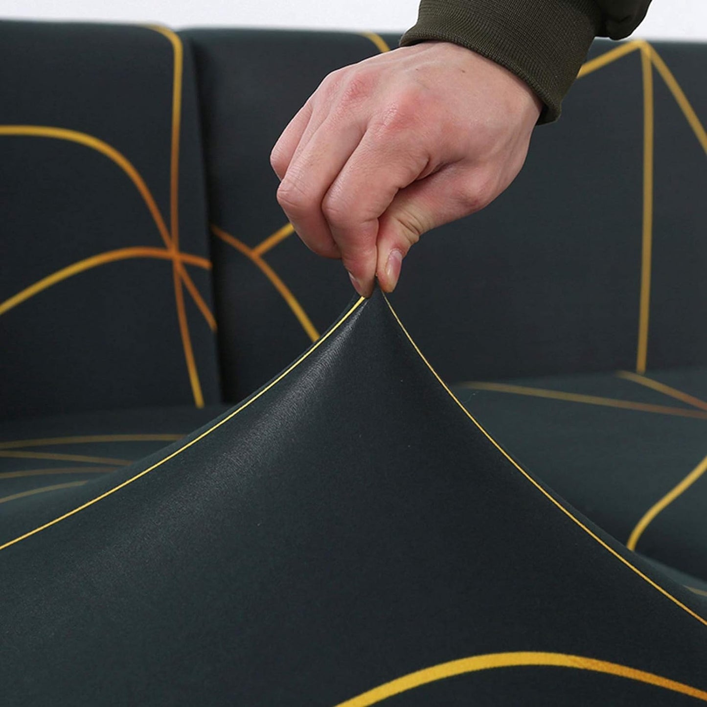 L Shape Sofa Cover- Prism Gold - Luxury Quality Strechable & Dust-proof Sofa Cover