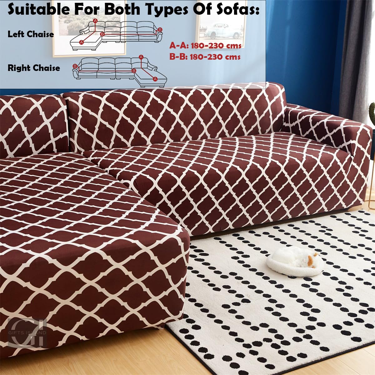 L Shape Sofa Cover-Maroon Diamond - Luxury Quality Strechable & Dust-proof Sofa Cover