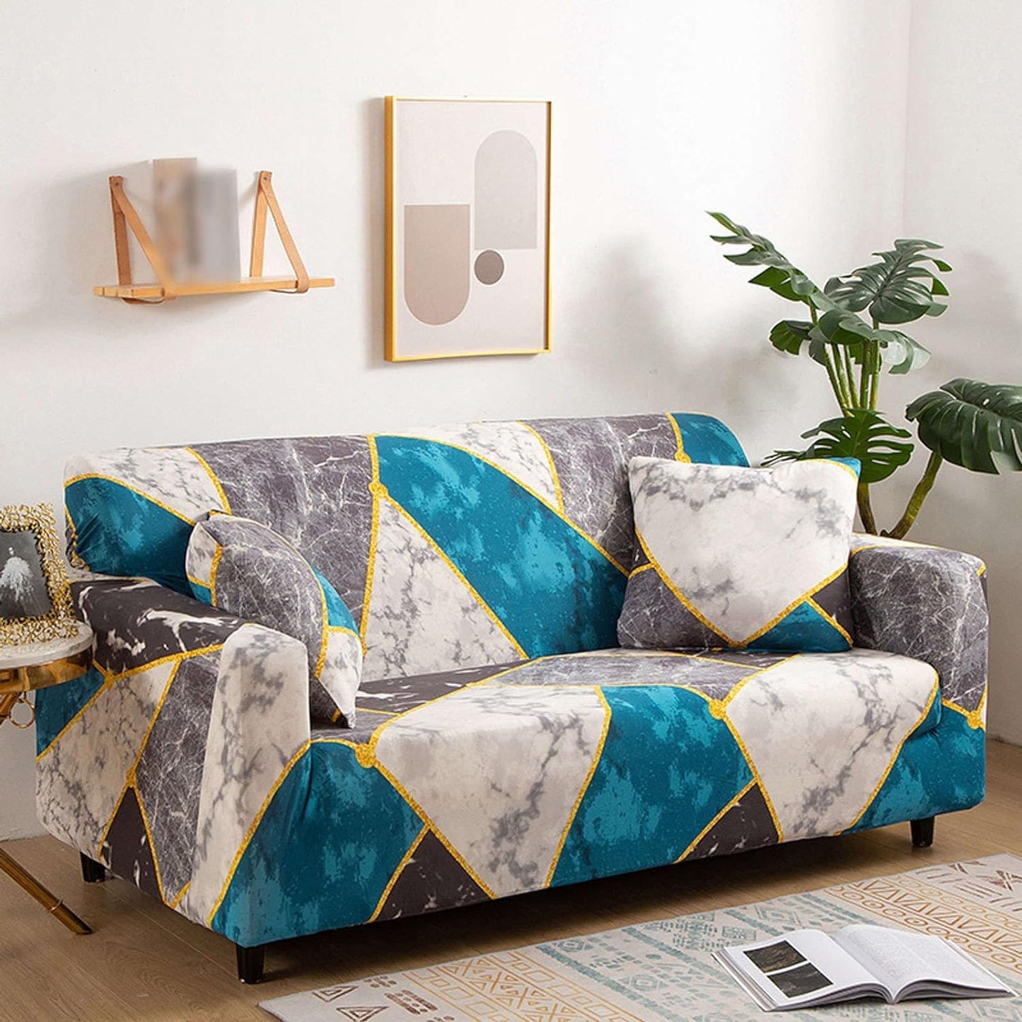 GEOMETRIC CREAM - Luxury Quality Strechable & Dust-proof Sofa Cover