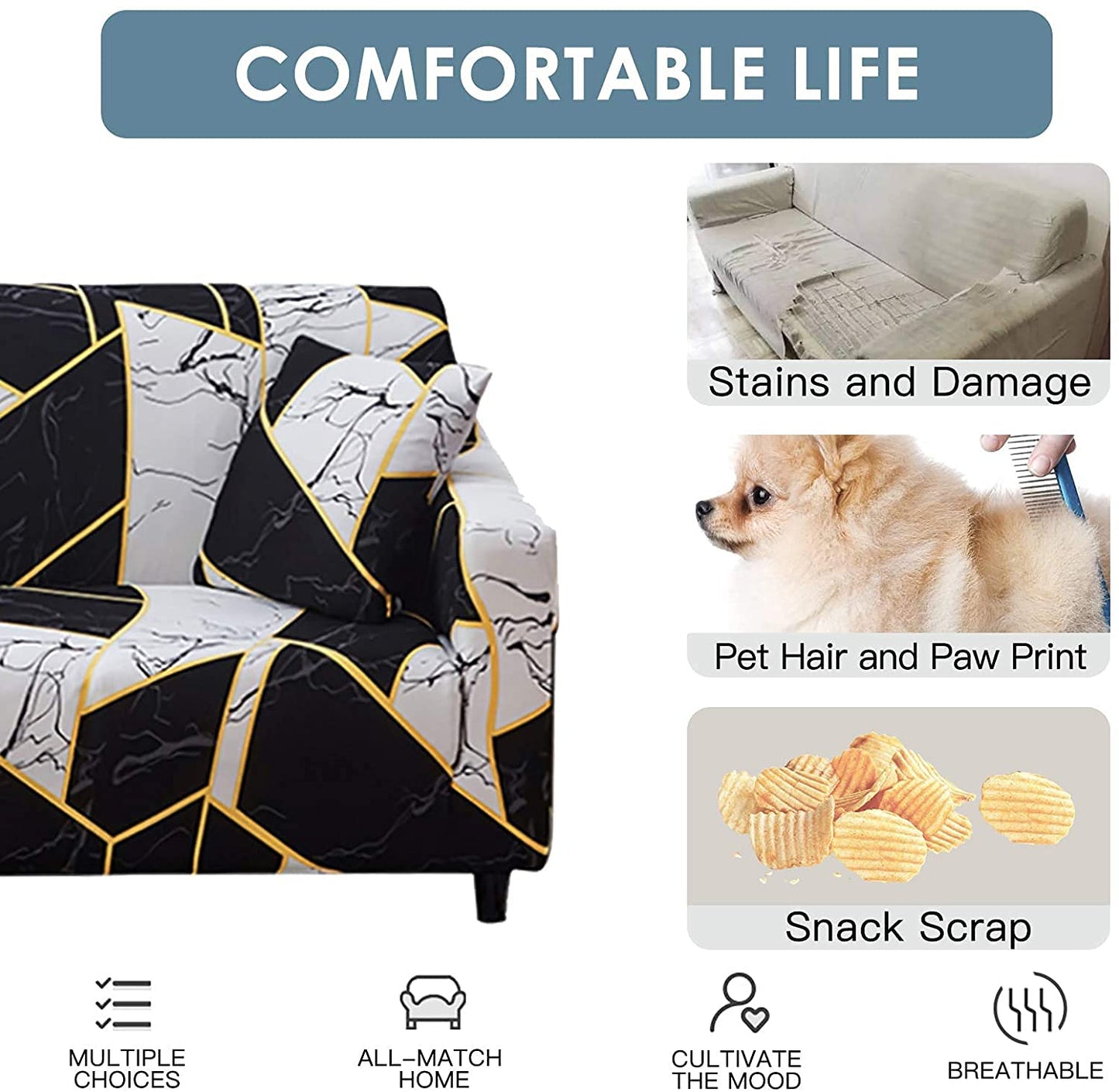 BLACK & WHITE ICE BEST SELLING - Luxury Quality Strechable & Dust-proof Sofa Cover