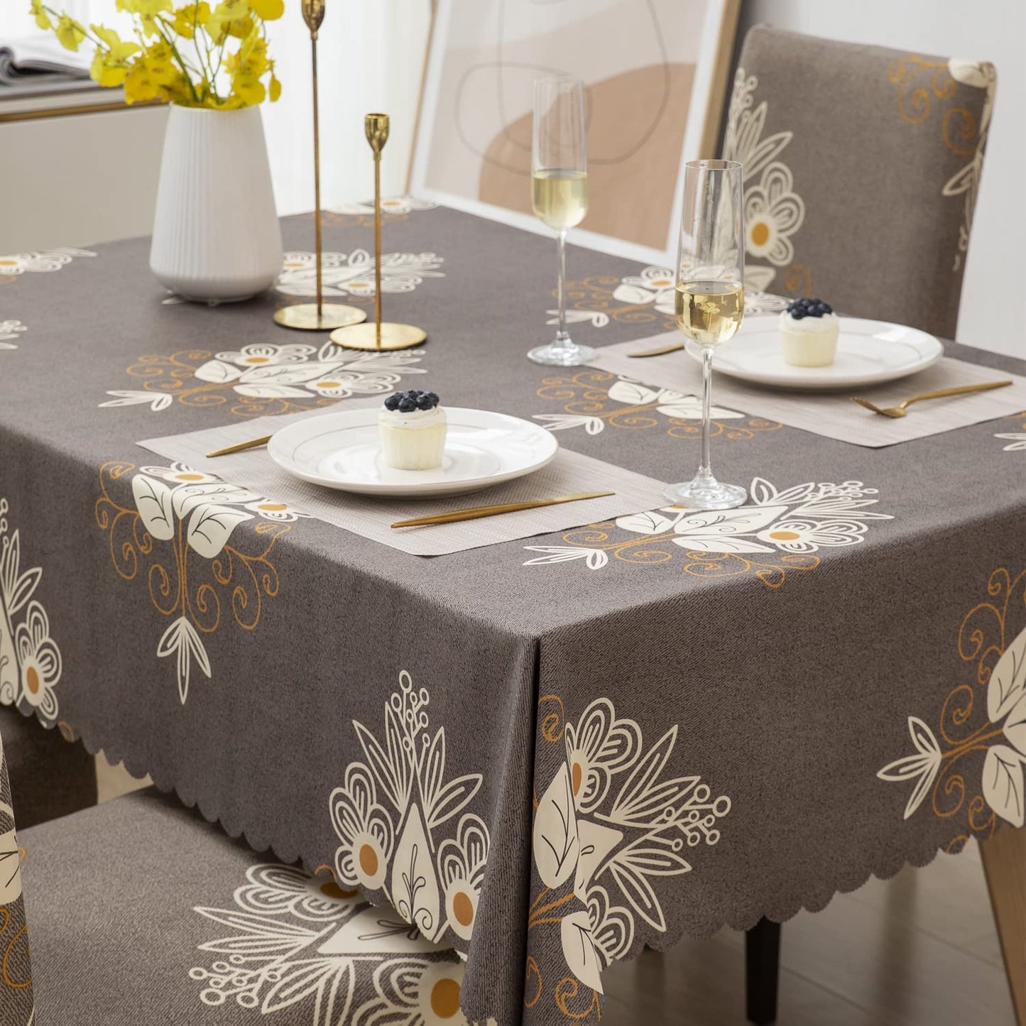 Beige Brocade Chair Table Covers