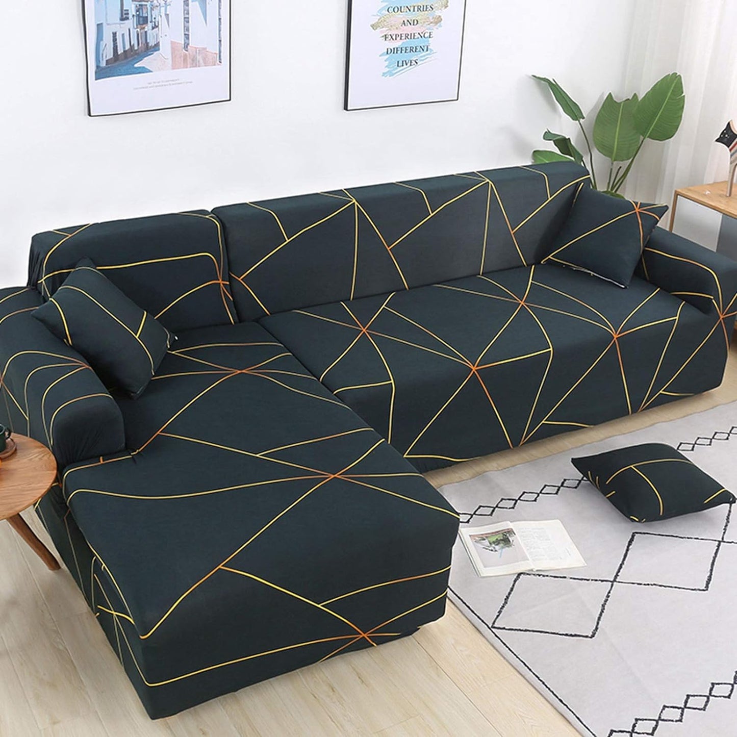 L Shape Sofa Cover- Prism Gold - Luxury Quality Strechable & Dust-proof Sofa Cover