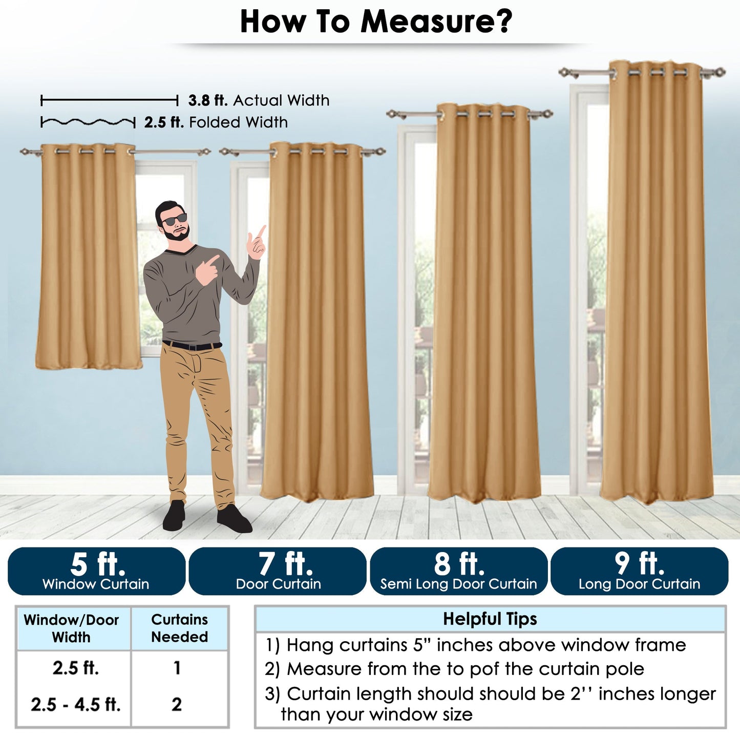 2 Pcs Mustard Blackout Faux Silk Room Darkening Window/Door/Semi Long Door/Long Door Curtains