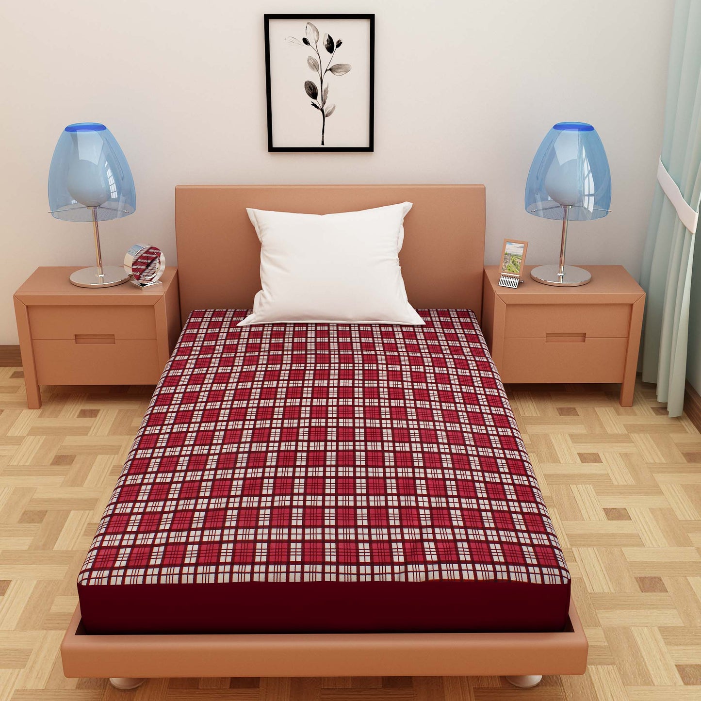 Waterproof Mattress Protector with 360 Degree Elastic Strap, Luxury Terry Printed (Maroon, Available in 16 Sizes)