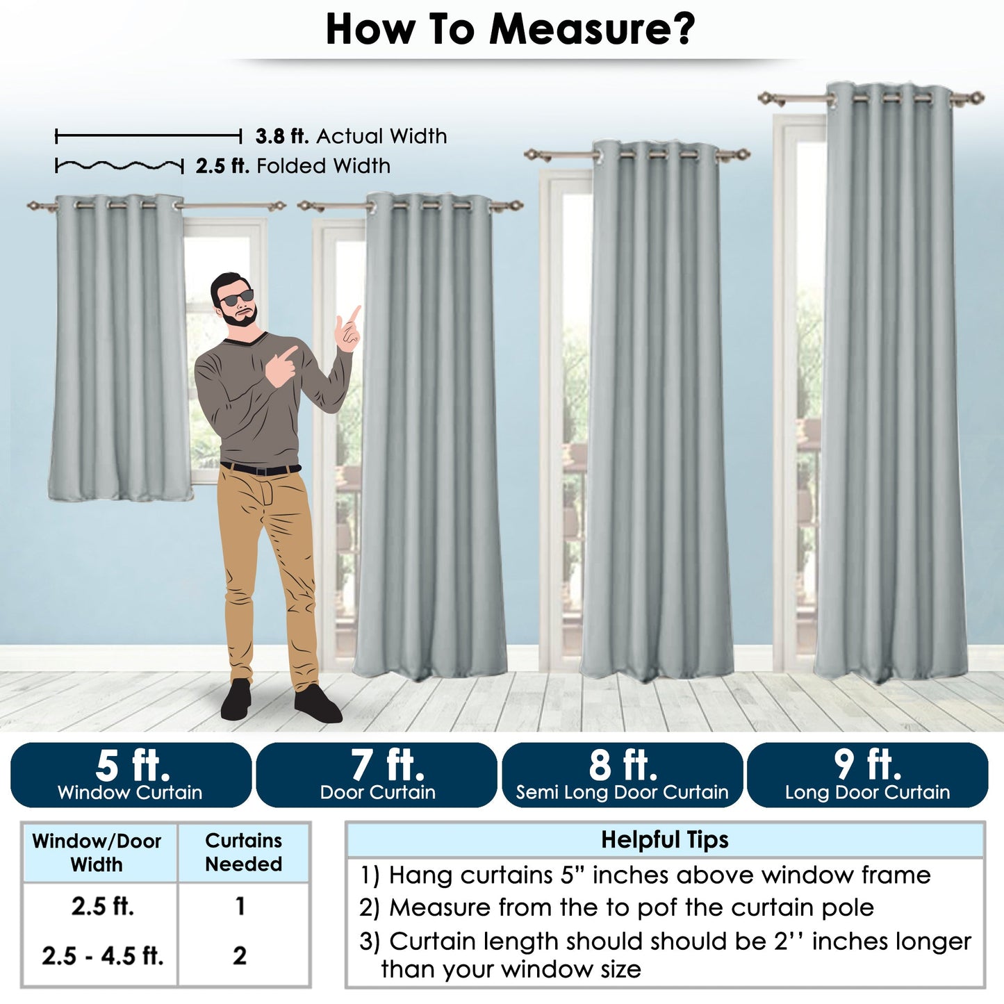 2 Pcs Grey Blackout Faux Silk Room Darkening Window/Door/Semi Long Door/Long Door Curtains