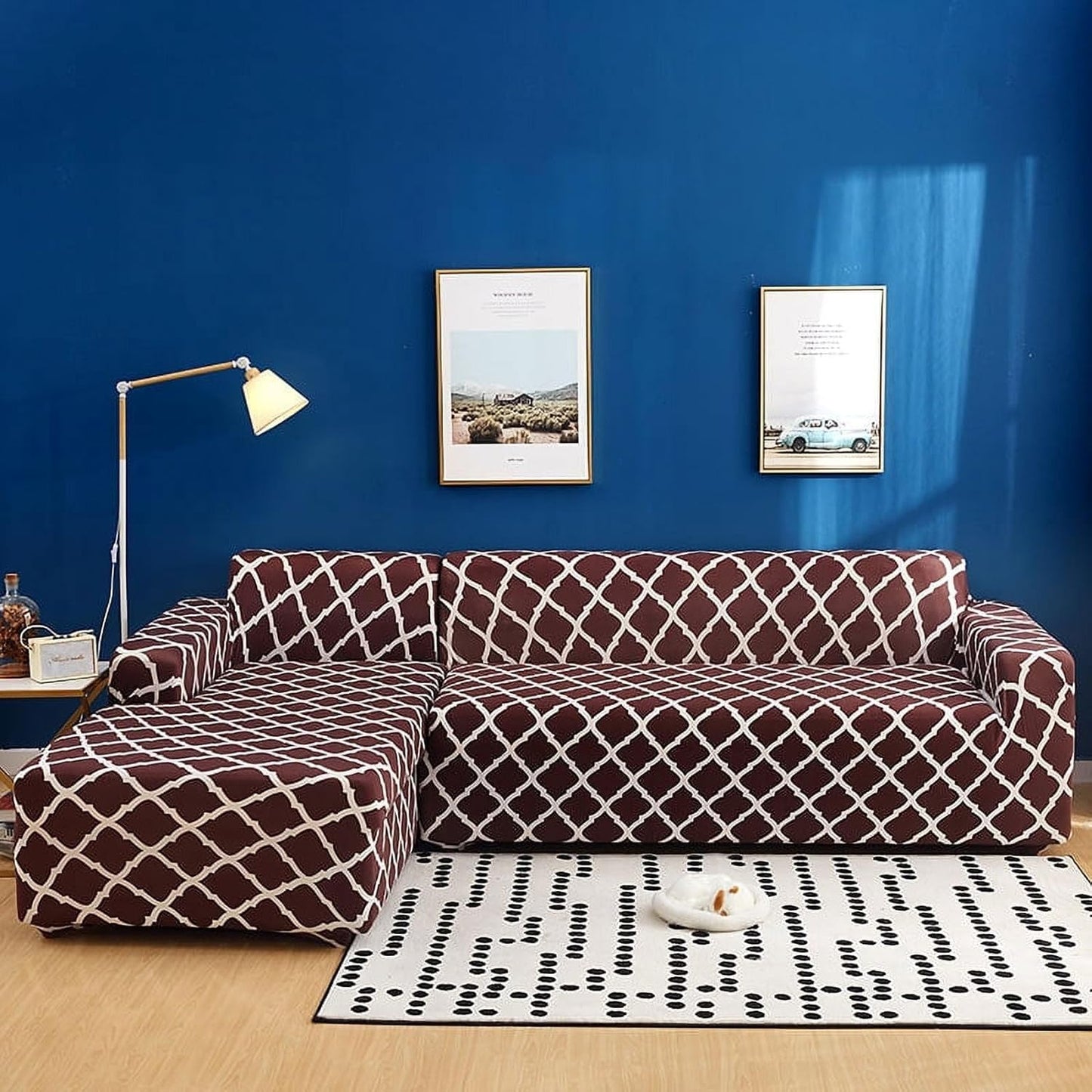 L Shape Sofa Cover-Maroon Diamond - Luxury Quality Strechable & Dust-proof Sofa Cover