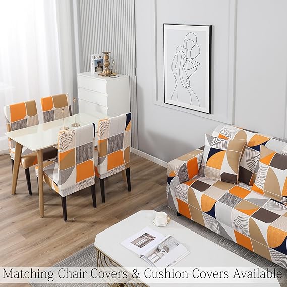 ORANGE SQUARE ABSTRACT-Luxury Quality Strechable & Dust-proof Sofa Cover