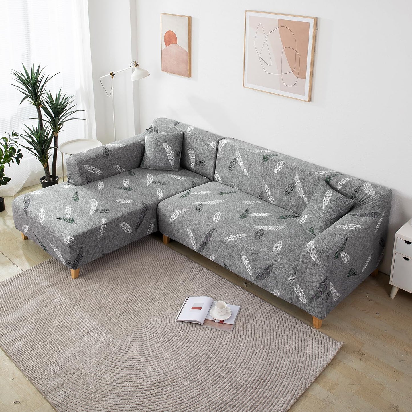 L Shape Sofa Cover- Fern Grey - Luxury Quality Strechable & Dust-proof Sofa Cover