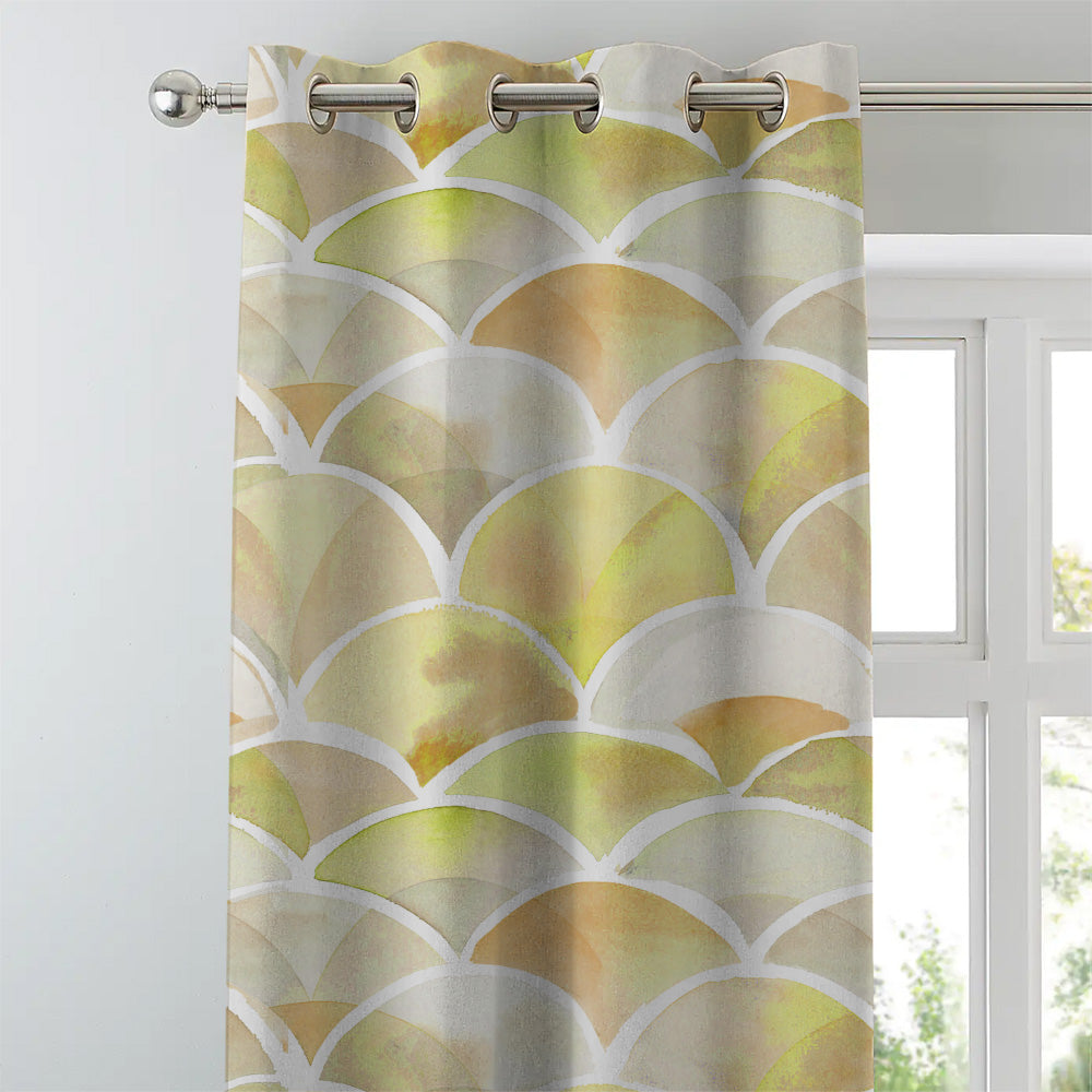 Vibrant Dreams Geometric Yellow Heavy Satin Room Darkening Curtains Set Of 2 - (DS81F)