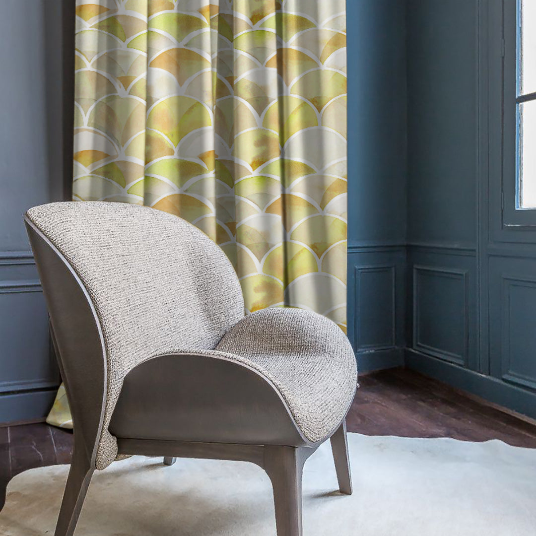 Vibrant Dreams Geometric Yellow Heavy Satin Room Darkening Curtains Set Of 2 - (DS81F)