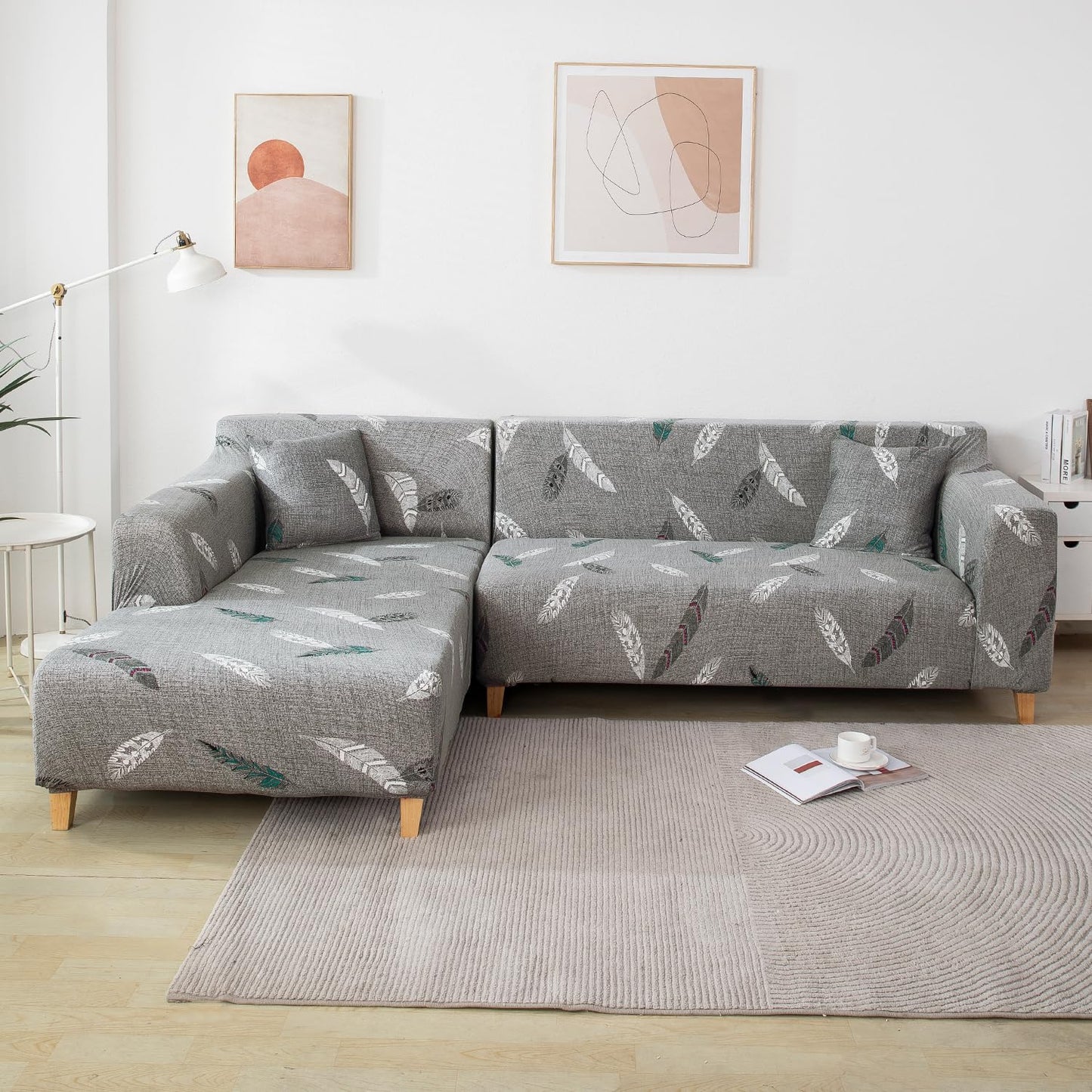 L Shape Sofa Cover- Fern Grey - Luxury Quality Strechable & Dust-proof Sofa Cover