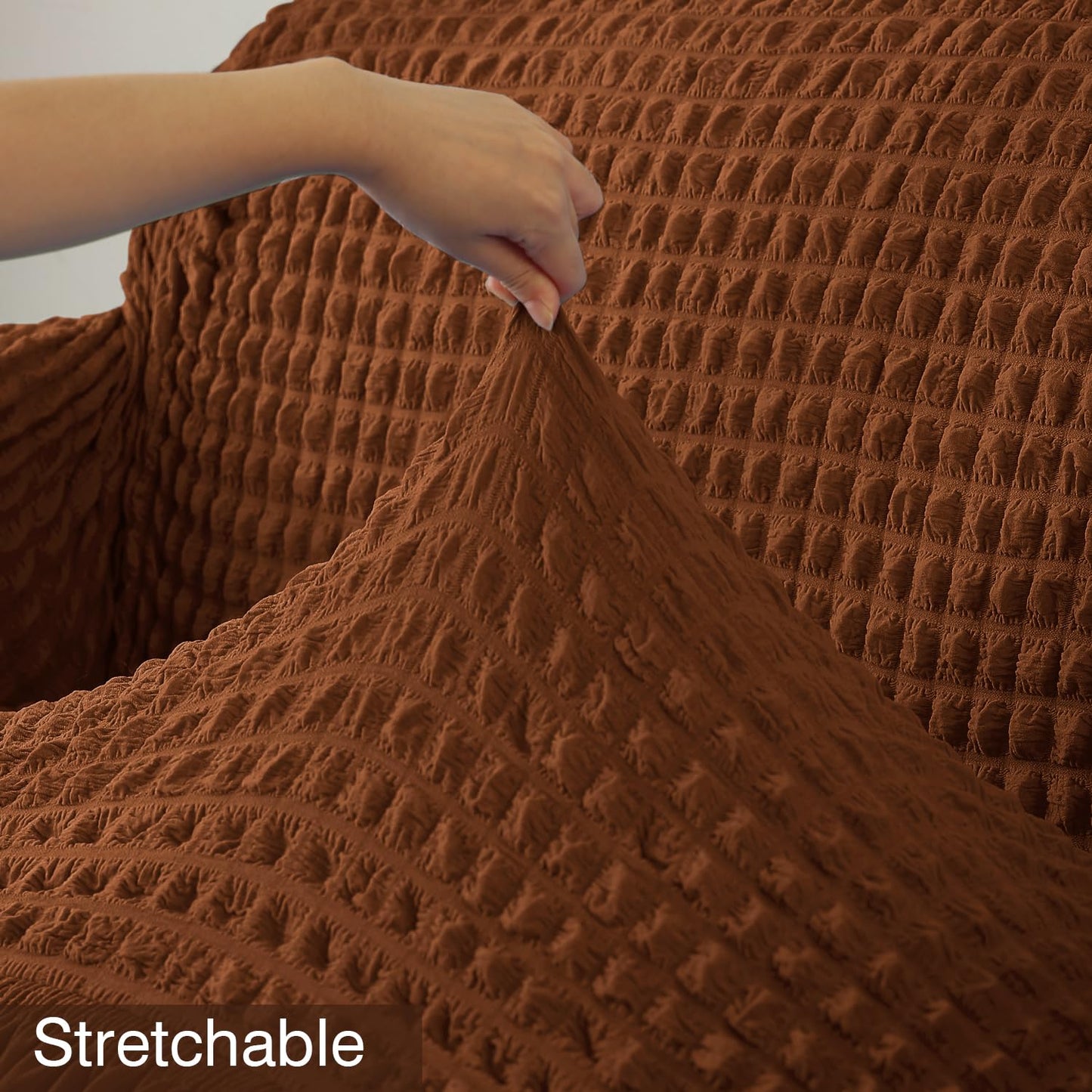Elastic Stretchable Bubble Sofa Cover with Frill, Chocolate Brown