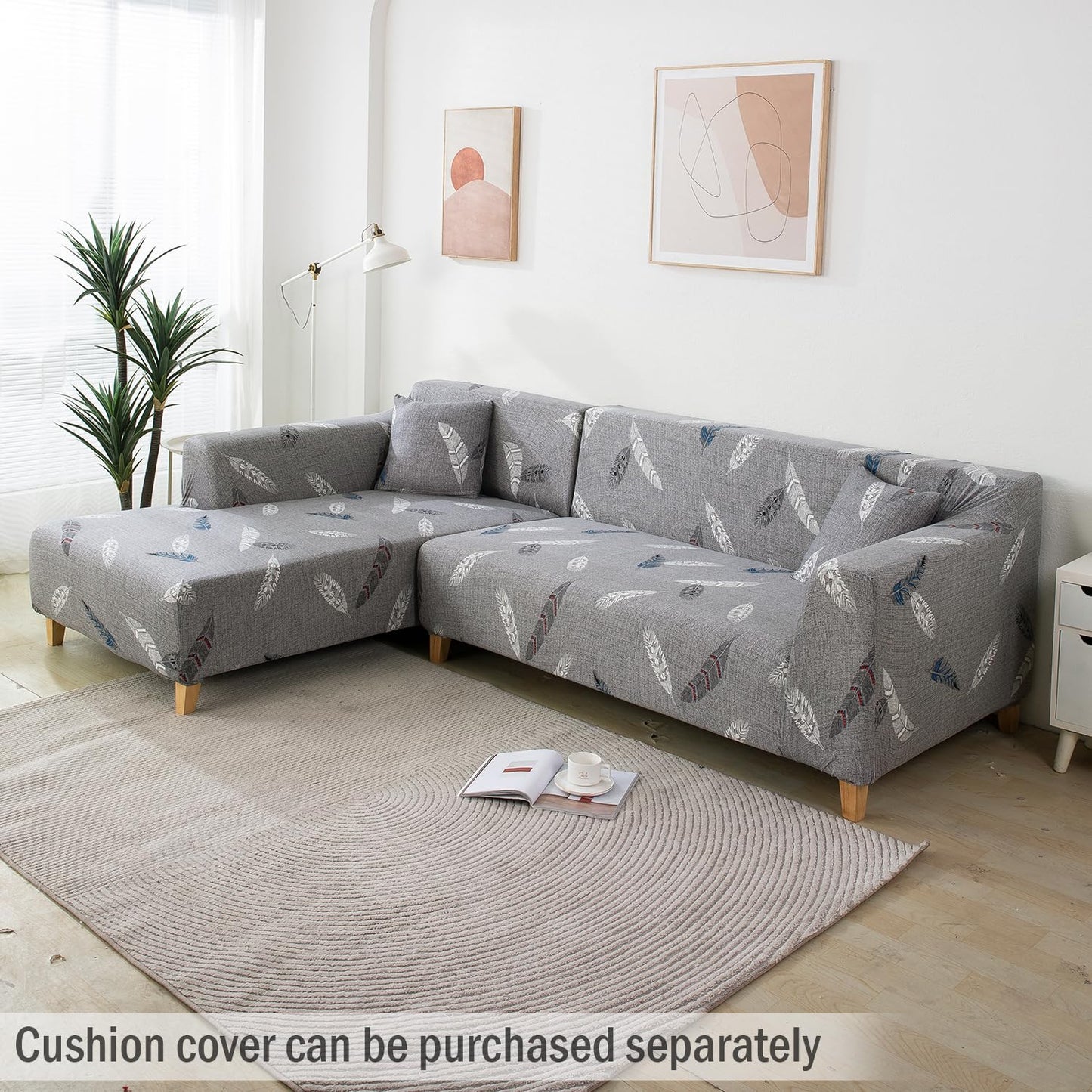 L Shape Sofa Cover- Fern Grey - Luxury Quality Strechable & Dust-proof Sofa Cover