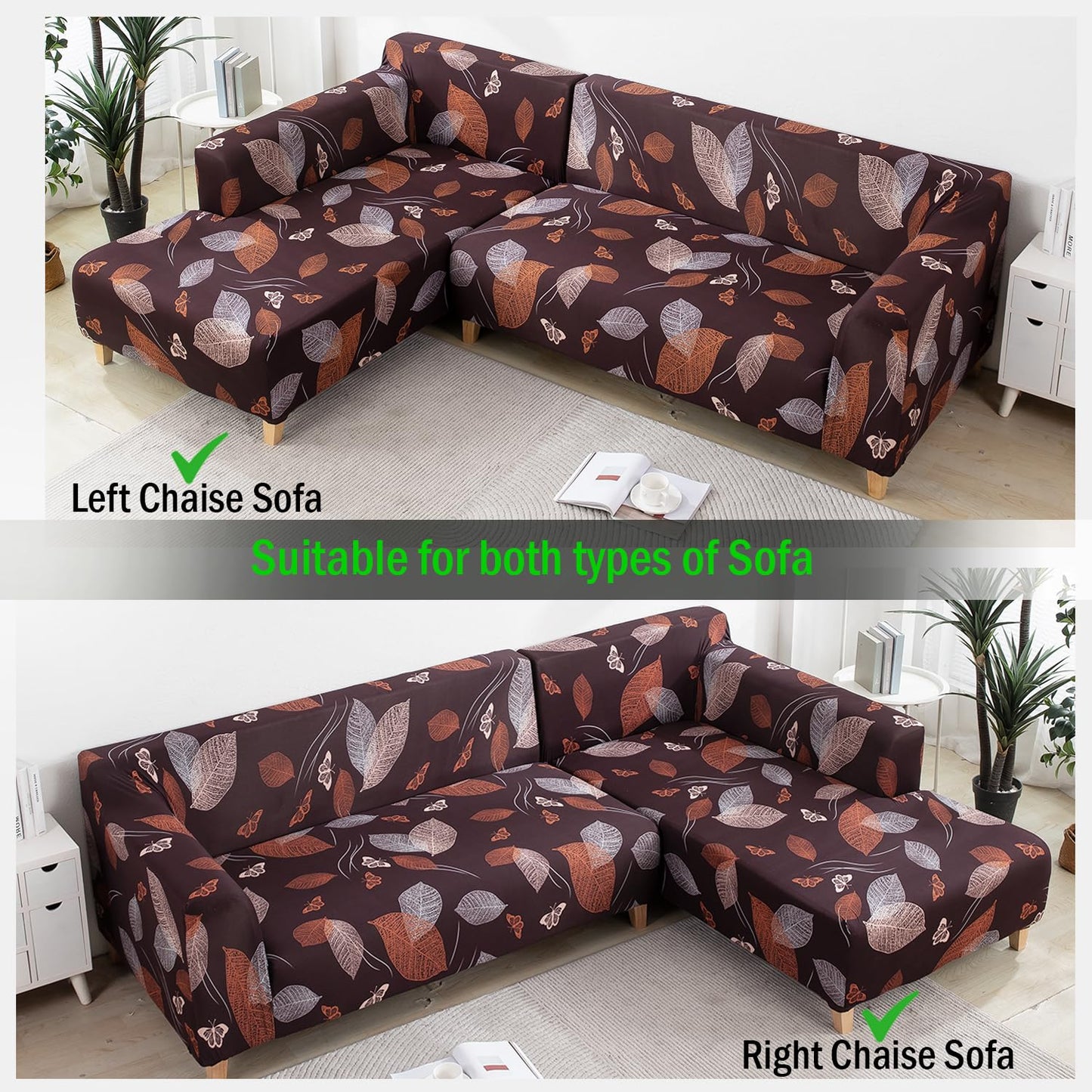 L Shape Sofa Cover- Choco Leaf - Luxury Quality Strechable & Dust-proof Sofa Cover