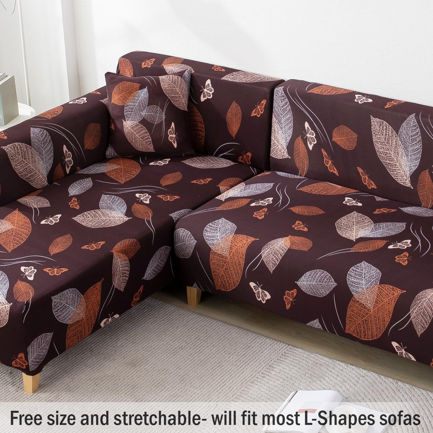 L Shape Sofa Cover- Choco Leaf - Luxury Quality Strechable & Dust-proof Sofa Cover