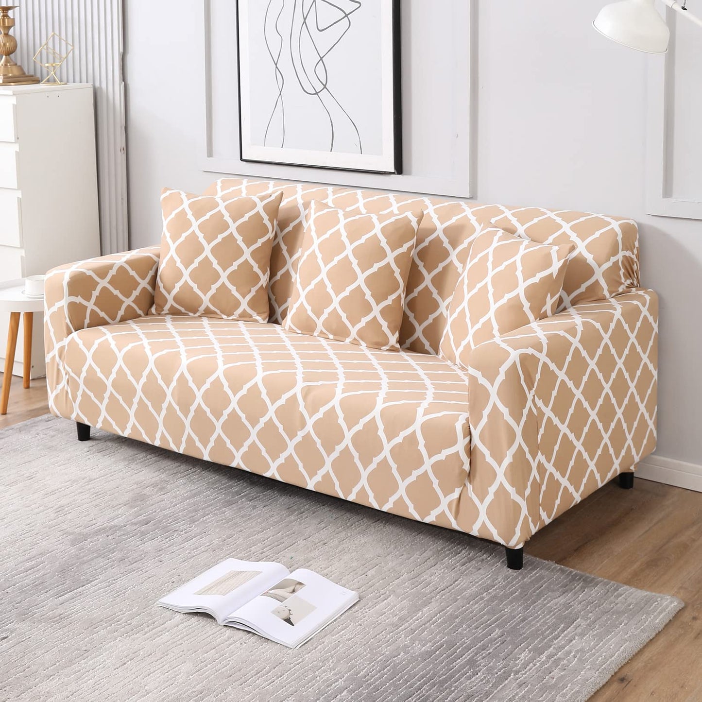 Buy washable sofa covers online in Dombivli & across India – available for 3-seater, 5-seater & L-shape sofas in multiple colors like grey, blue, beige, brown & floral prints – Super Furnishing