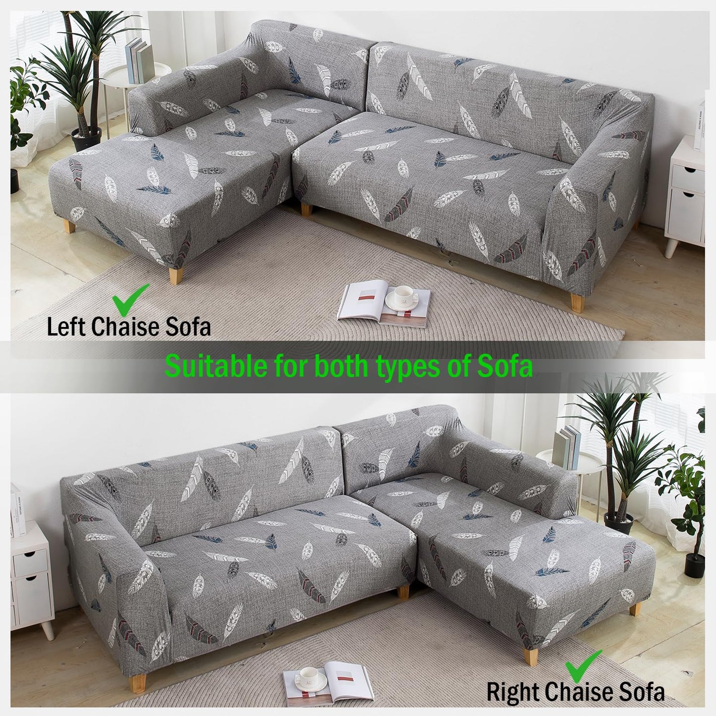 L Shape Sofa Cover- Fern Grey - Luxury Quality Strechable & Dust-proof Sofa Cover