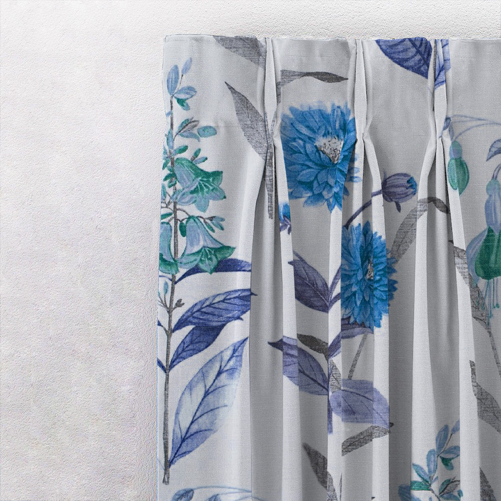Sunny Delight Floral Powder Blue Heavy Satin Room Darkening Curtains Set Of 2 - (DS90D)