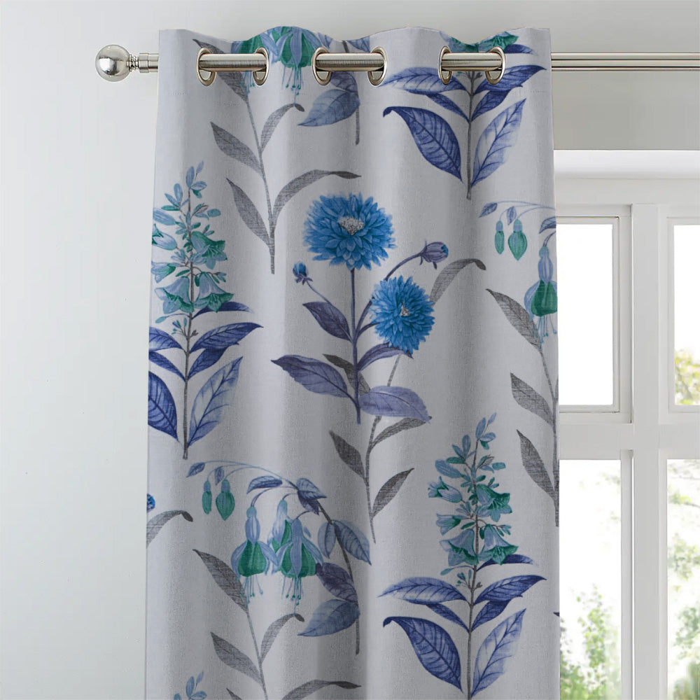 Sunny Delight Floral Powder Blue Heavy Satin Room Darkening Curtains Set Of 2 - (DS90D)