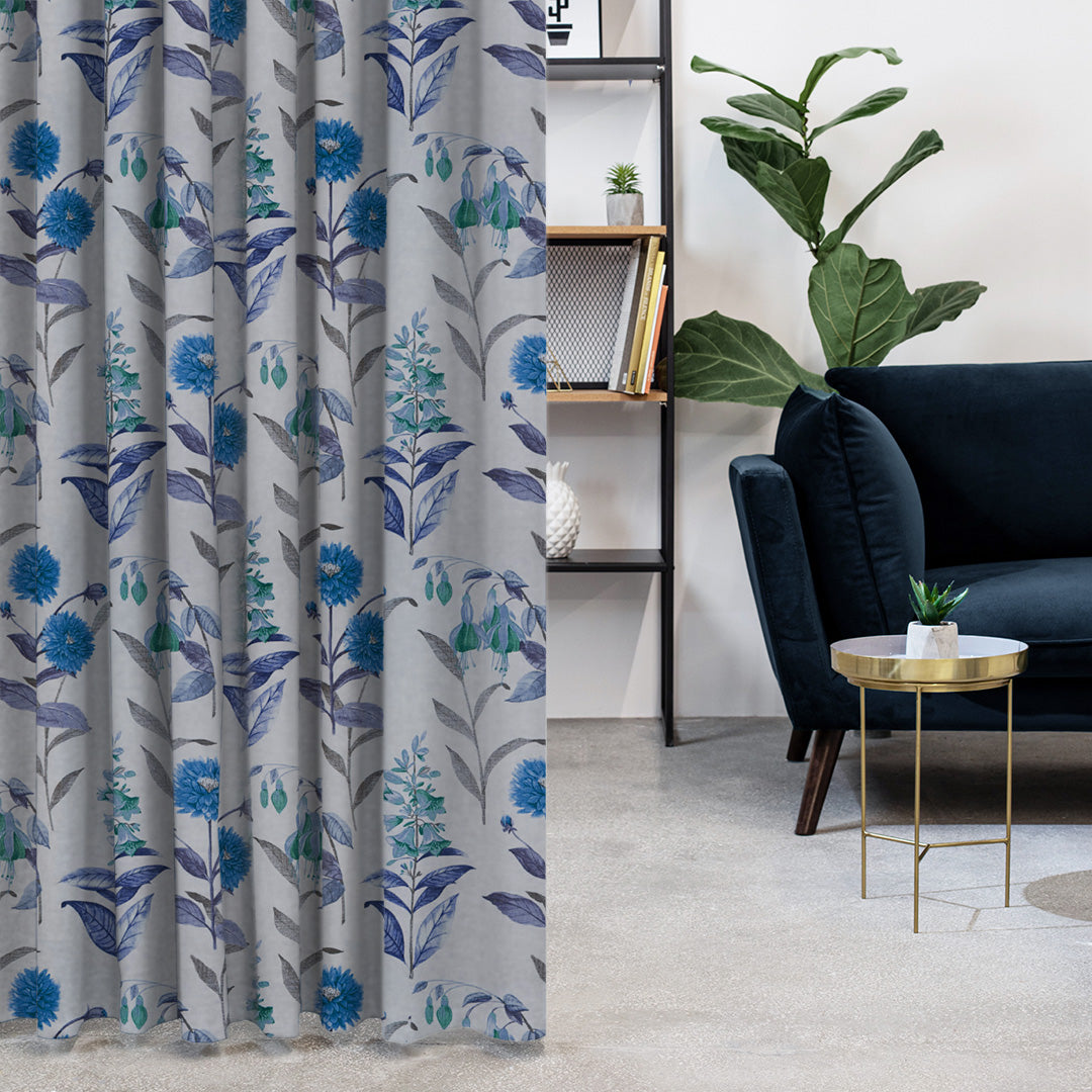 Sunny Delight Floral Powder Blue Heavy Satin Room Darkening Curtains Set Of 2 - (DS90D)