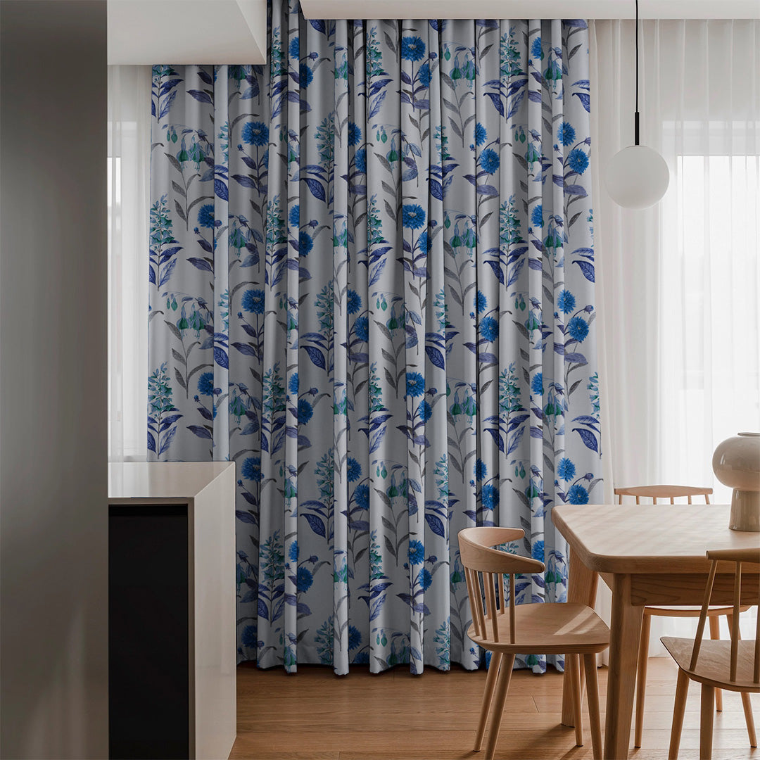 Sunny Delight Floral Powder Blue Heavy Satin Room Darkening Curtains Set Of 2 - (DS90D)