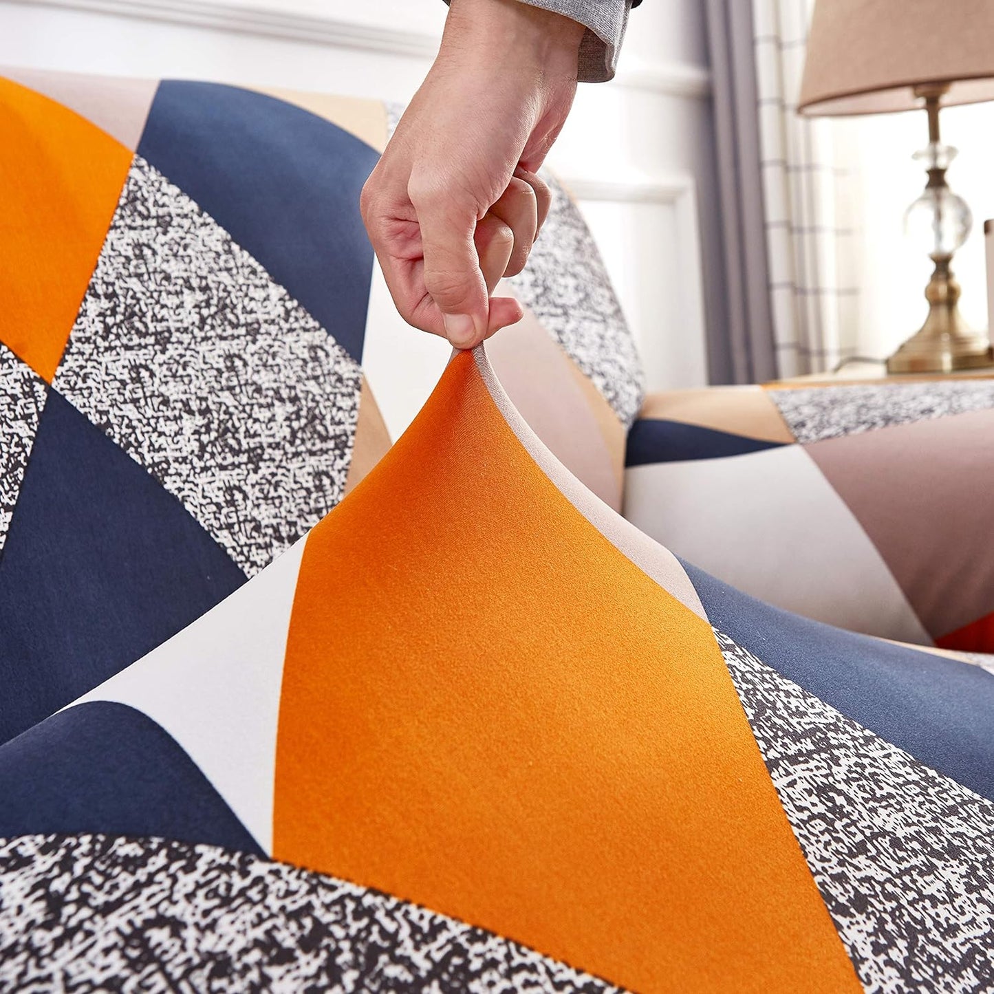 L Shape Sofa Cover-Prism Orange - Luxury Quality Strechable & Dust-proof Sofa Cover