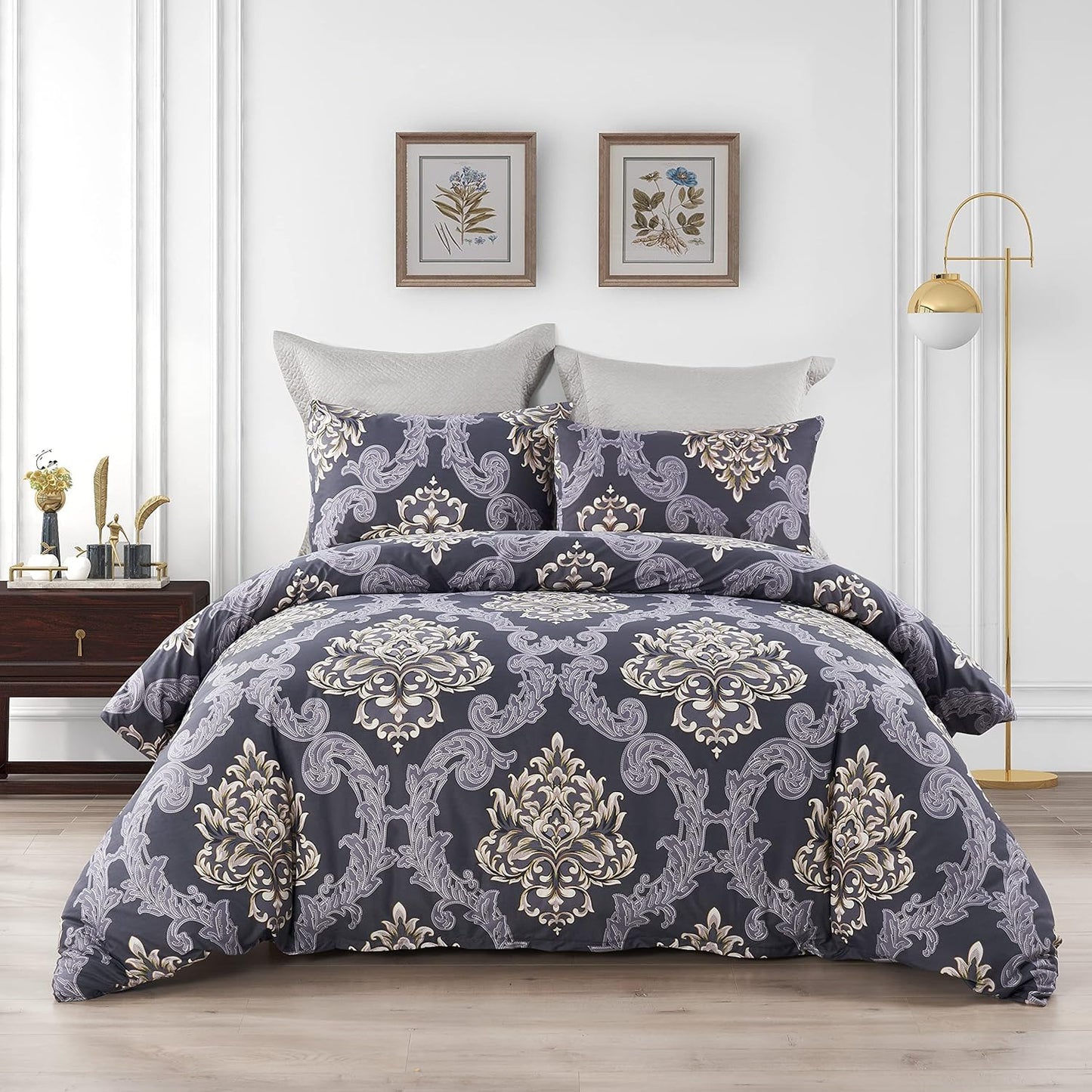 Royal Gold Damask/ Pure Cotton King Size Bedsheet - Super Furnishing