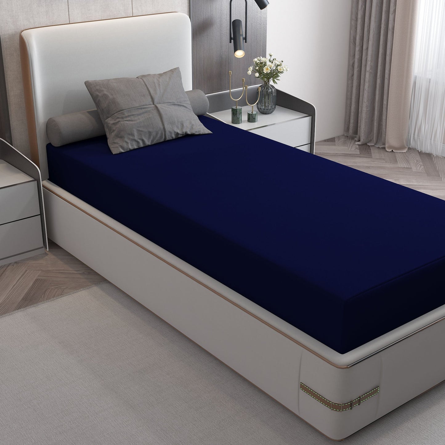 Waterproof Mattress Protector with 360 Degree Elastic Strap, Cotts Wonder Lycra (Blue, Available in 16 Sizes)