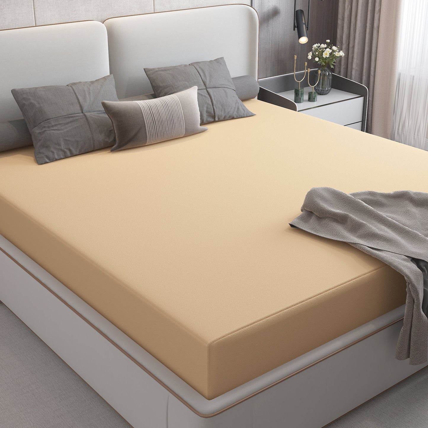 Waterproof Mattress Protector with 360 Degree Elastic Strap, Cotts Wonder Lycra (Beige, Available in 16 Sizes)