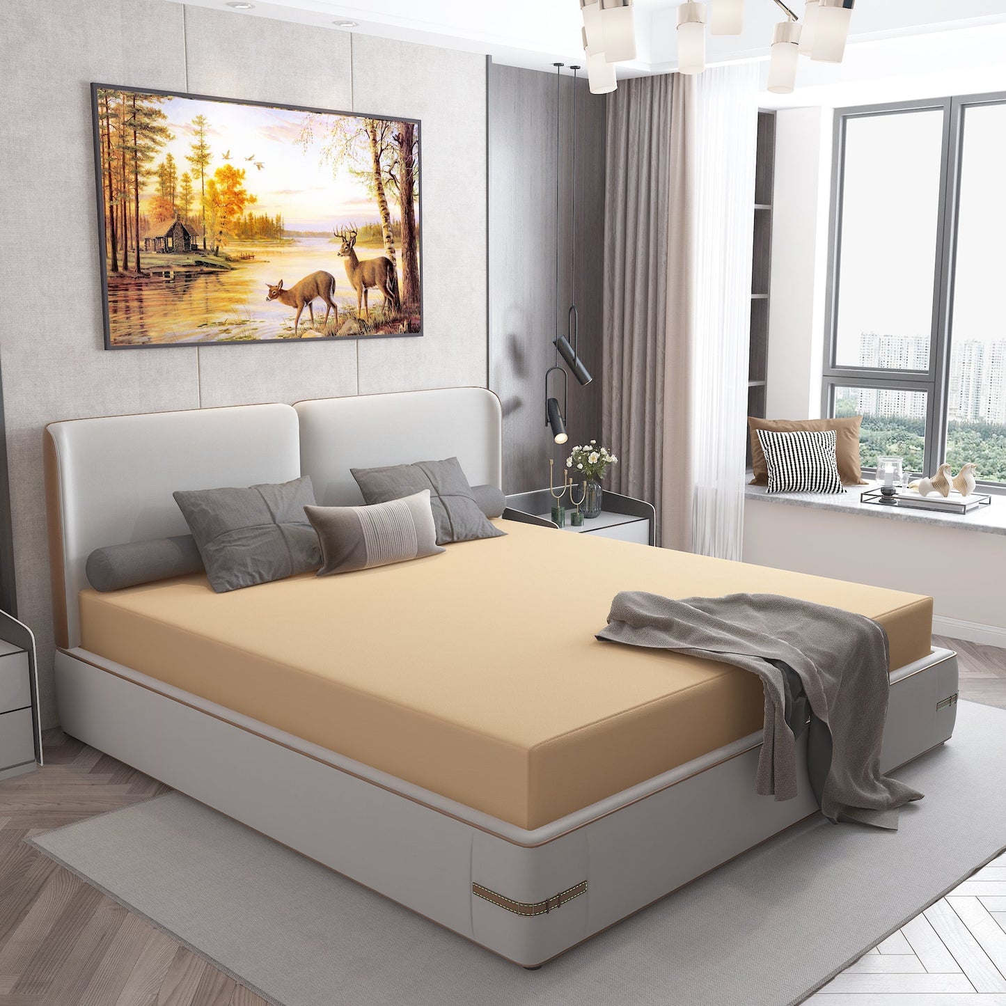 Waterproof Mattress Protector with 360 Degree Elastic Strap, Cotts Wonder Lycra (Beige, Available in 16 Sizes)