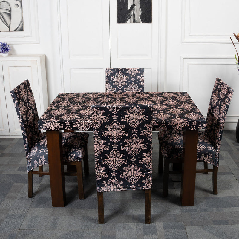 Black & Beige Ethnic Elastic Chairs Table Covers