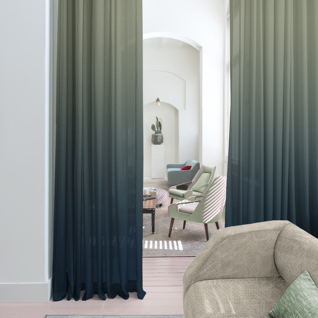 Digital Boho Printed Twill Textured Room Darkening Curtains Set Of 2 - DSBH01