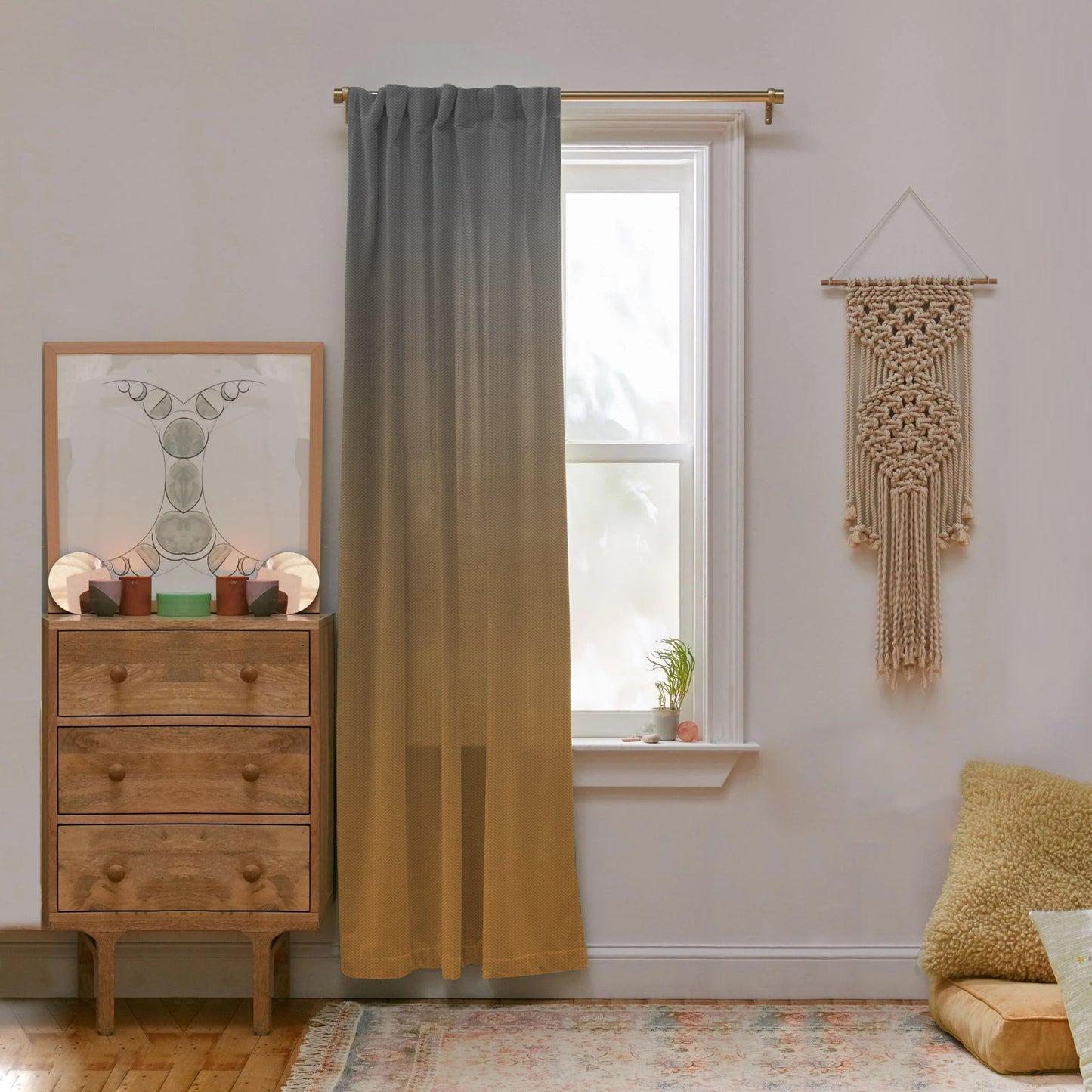 Digital Boho Printed Twill Textured Room Darkening Curtains Set Of 2 - DSBH02