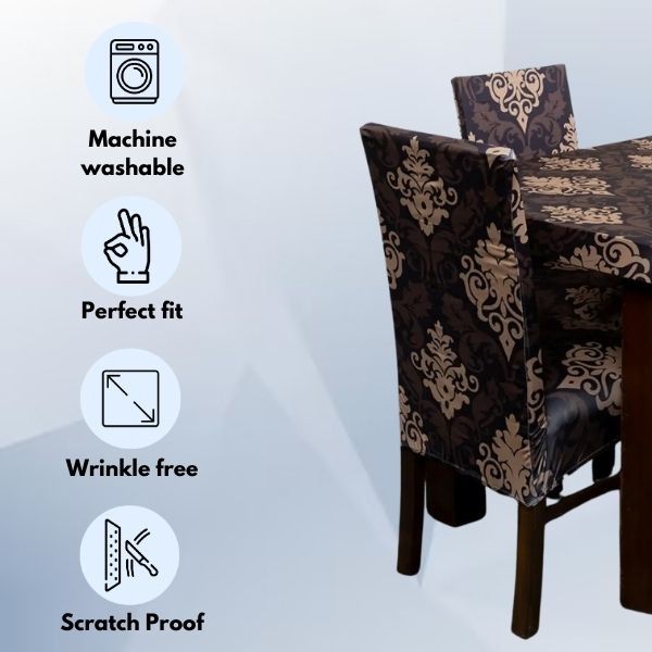 Black & Beige Ethnic Elastic Chairs Table Covers