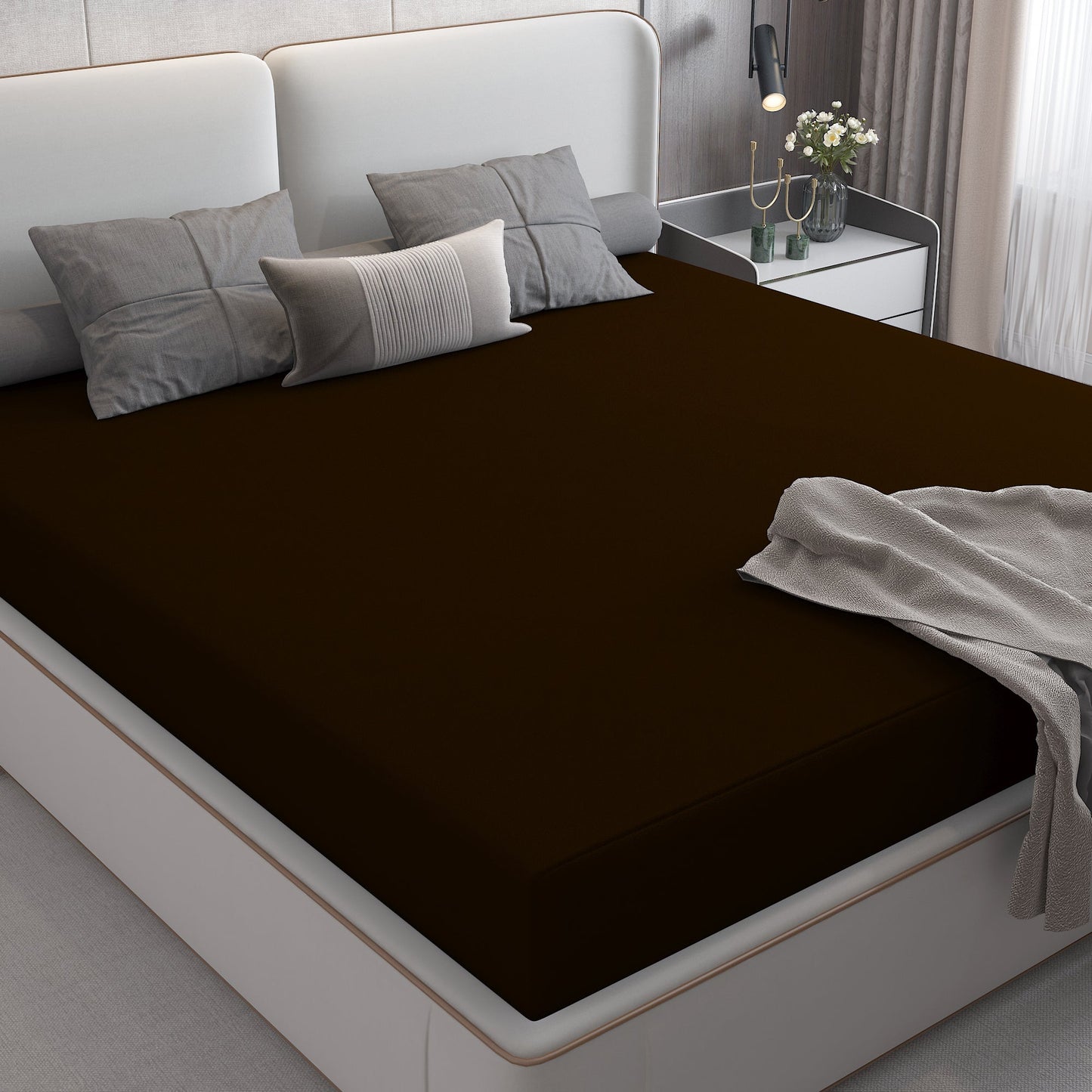 Waterproof Mattress Protector with 360 Degree Elastic Strap, Cotts Wonder Lycra (Coffee, Available in 16 Sizes)