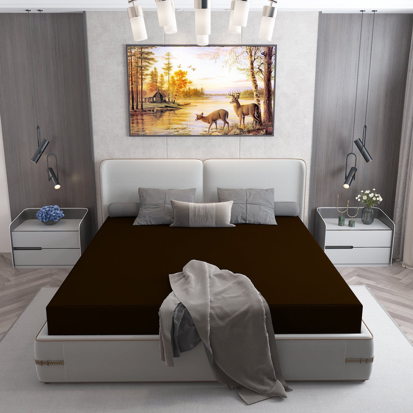 Waterproof Mattress Protector with 360 Degree Elastic Strap, Cotts Wonder Lycra (Coffee, Available in 16 Sizes)