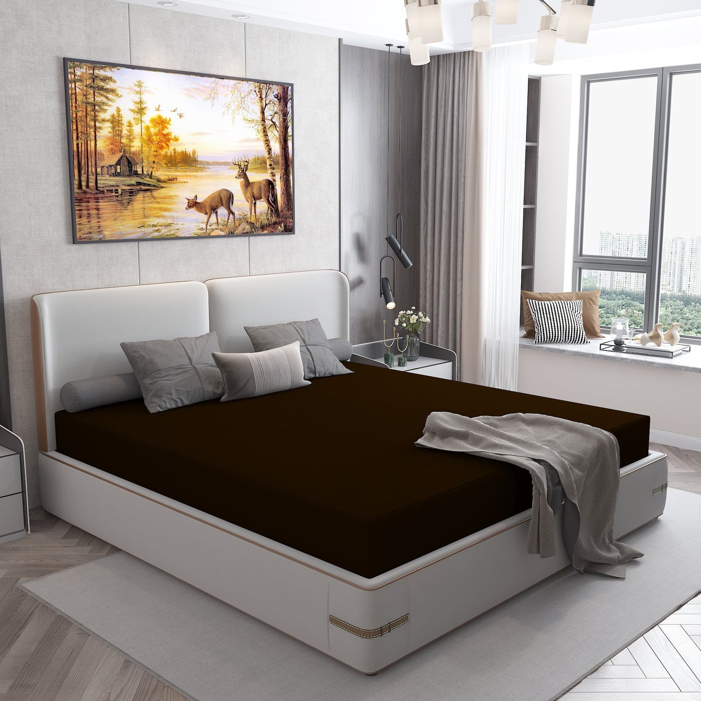 Waterproof Mattress Protector with 360 Degree Elastic Strap, Cotts Wonder Lycra (Coffee, Available in 16 Sizes)