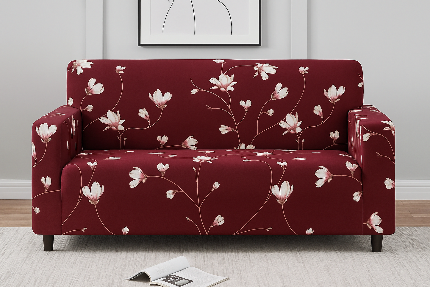 Floral Maroon - Luxury Quality Strechable & Dust-proof Sofa Cover