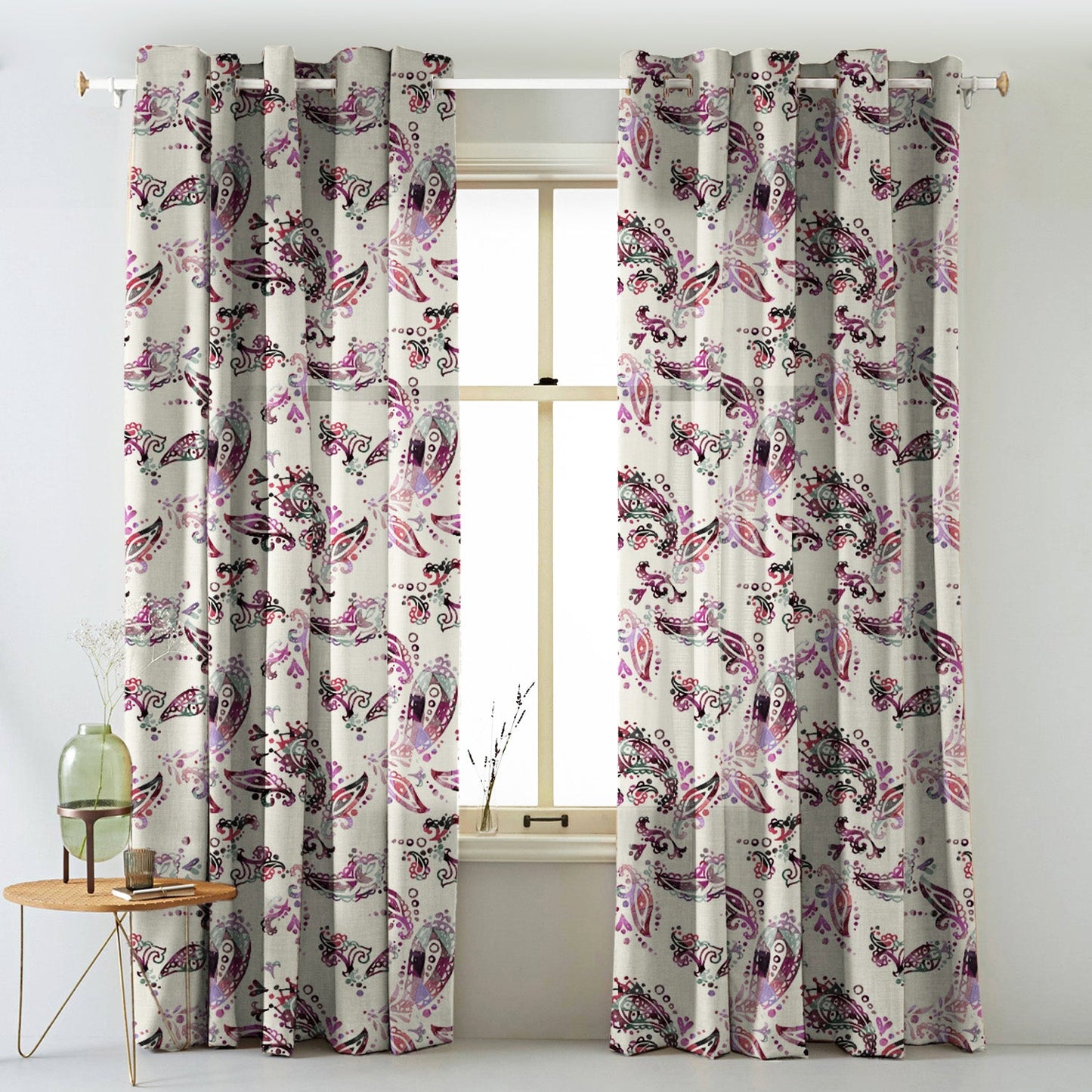 Elegant Floral Print Matt Finish Room Darkening Curtain Set of 2 - MTDS18D