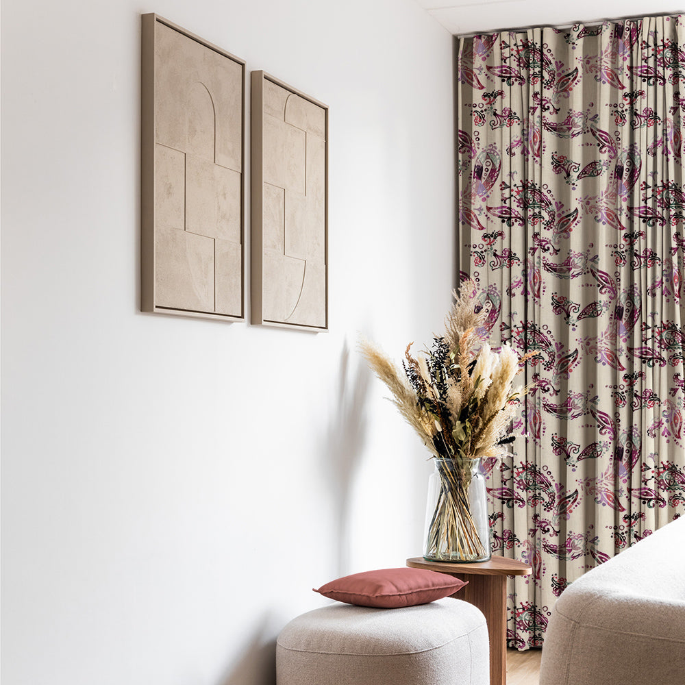 Elegant Floral Print Matt Finish Room Darkening Curtain Set of 2 - MTDS18D