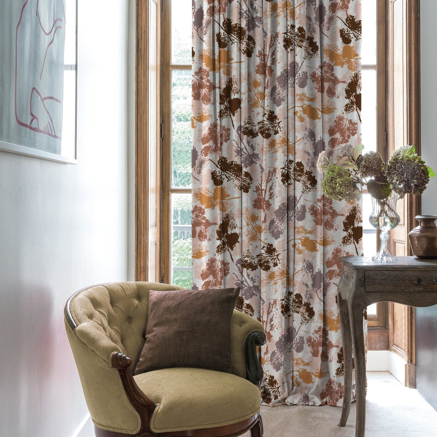 Elegant Abstract Print Matt Finish Room Darkening Curtain Set of 2 - MTDS271C