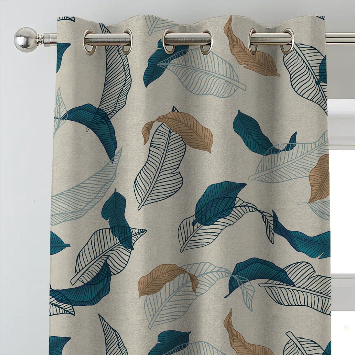 Elegant Floral & Ombre Print Combination Room Darkening Curtains - Set Of 4 Door Curtain (467AFRDM1) - Teal & Nude