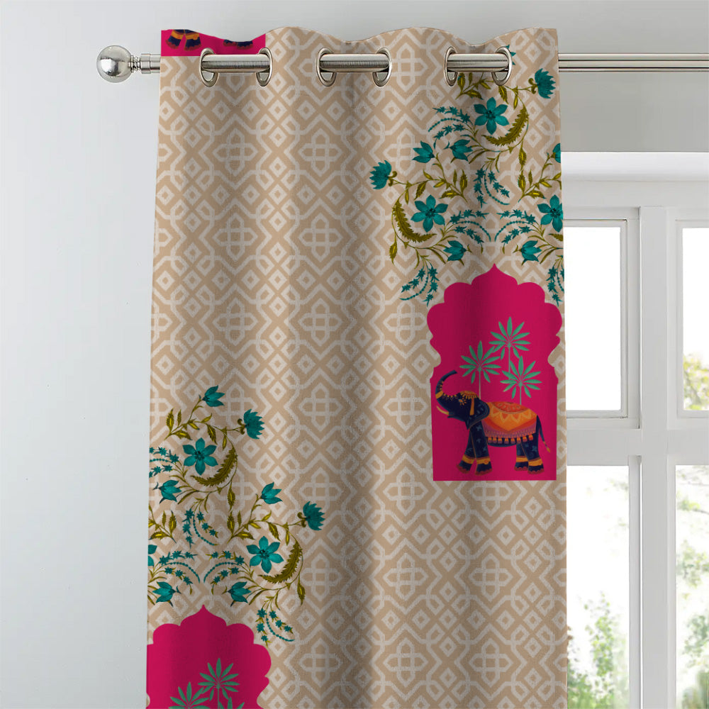 Elegant Ethenic Print Matt Finish Room Darkening Curtain Set of 2 - MTDS489C
