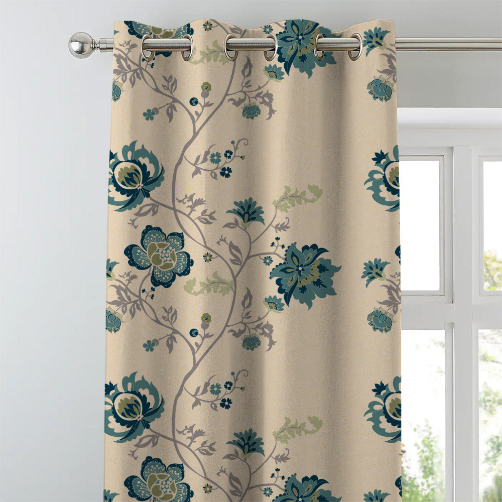 Elegant Floral Print Matt Finish Room Darkening Curtain Set Of 1pc - MTDS516D