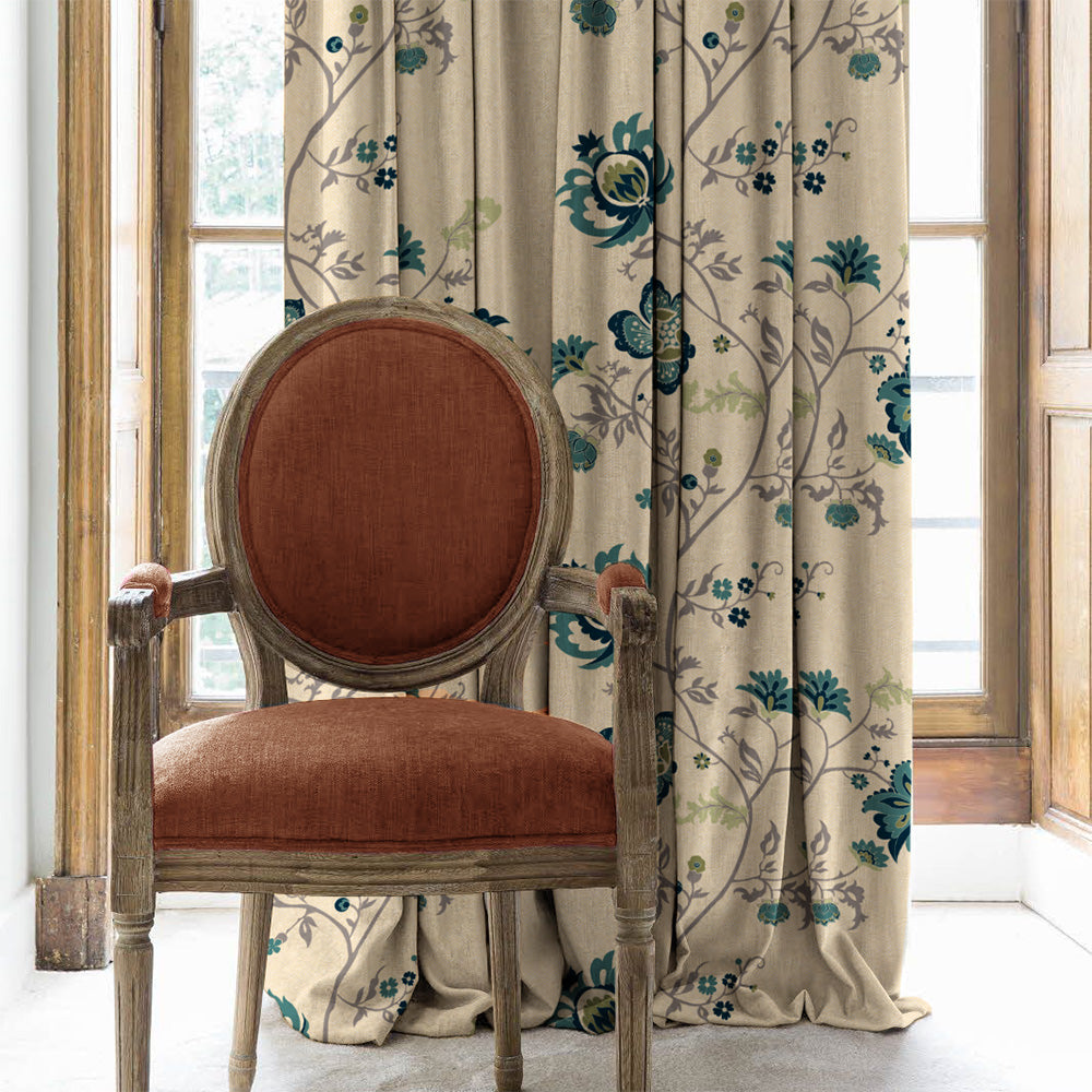 Elegant Floral Print Matt Finish Room Darkening Curtain Set of 2 - MTDS516D