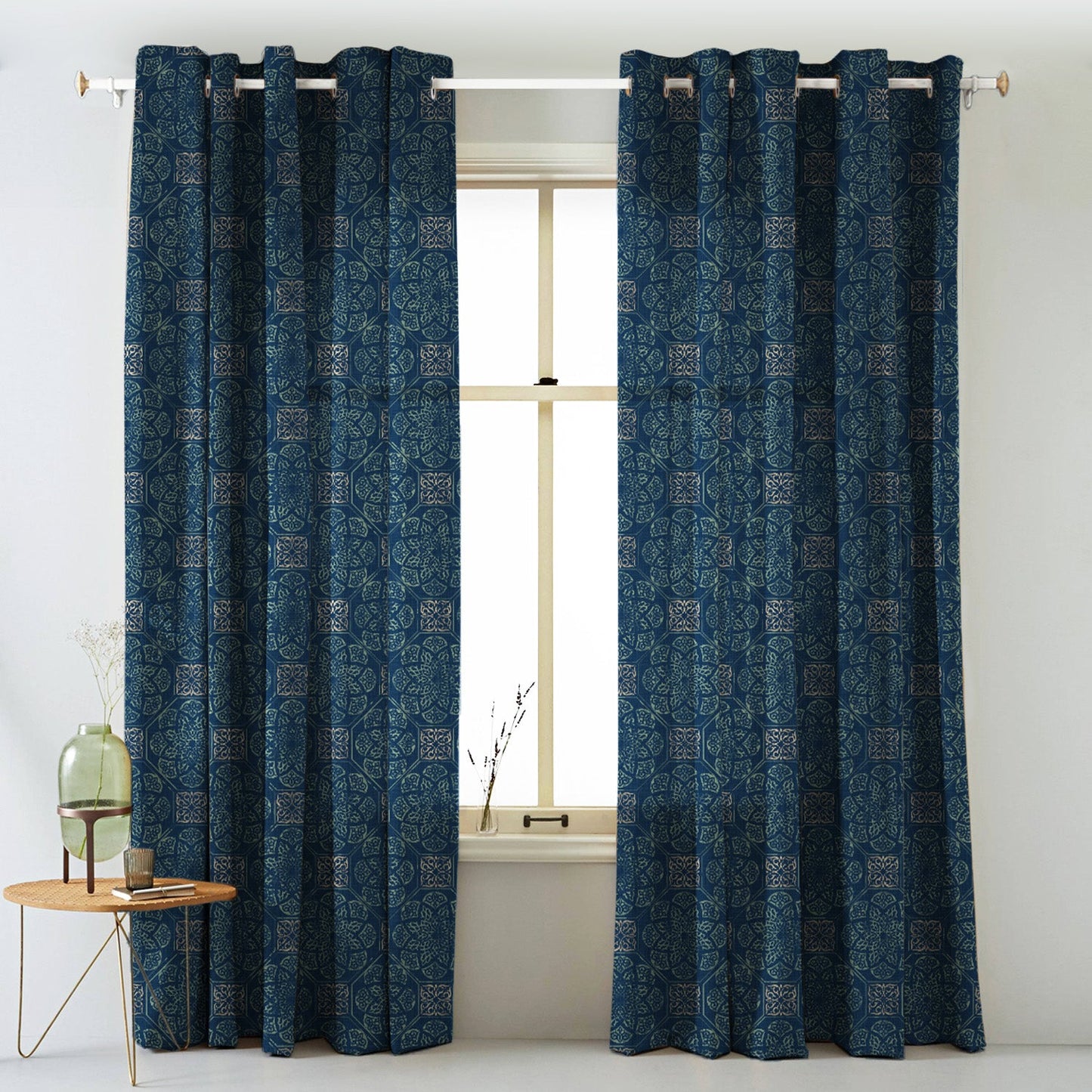 Elegant Ethenic Print Matt Finish Room Darkening Curtain Set of 2 - MTDS518D