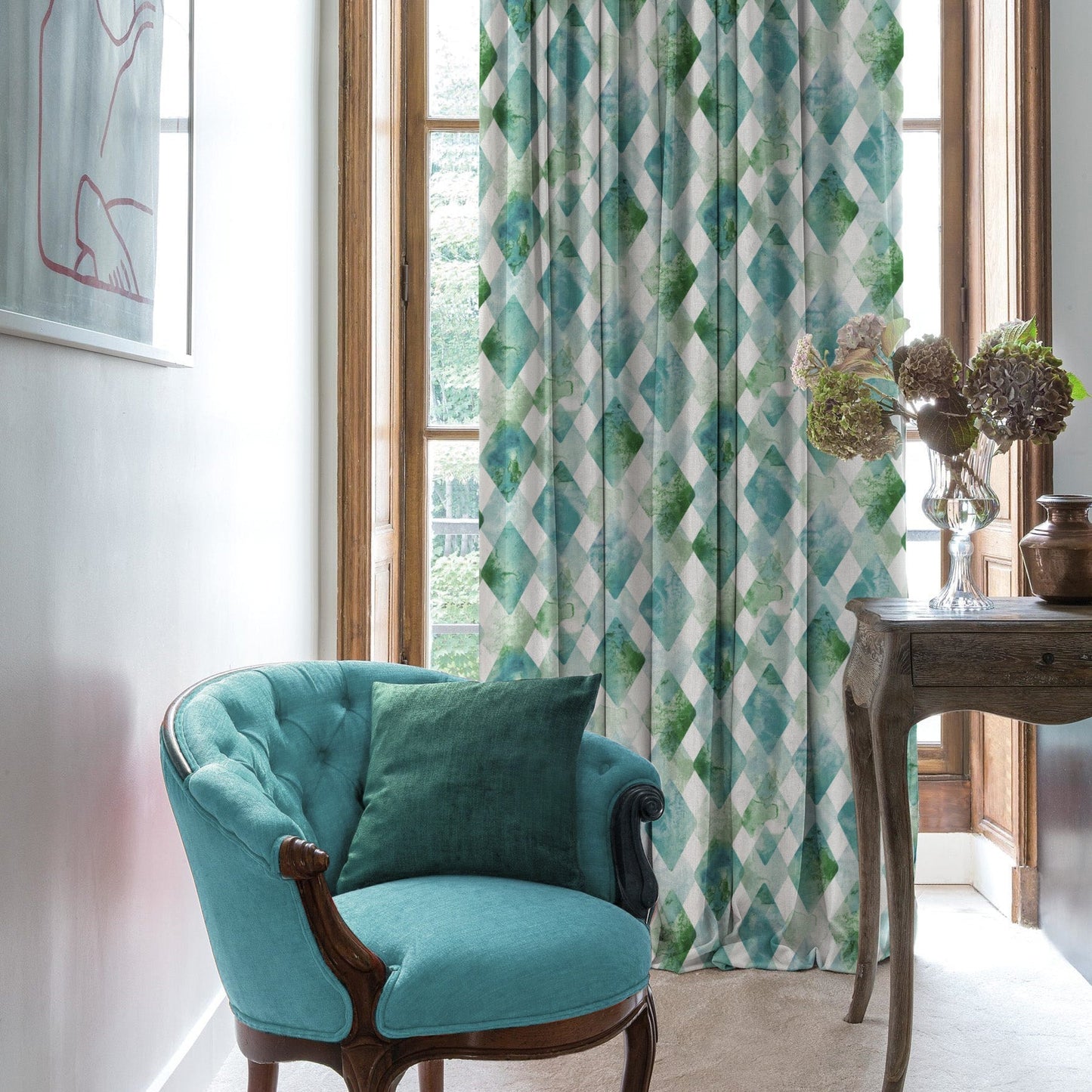 Elegant Geometric Print Matt Finish Room Darkening Curtain Set of 2 - MTDS58D
