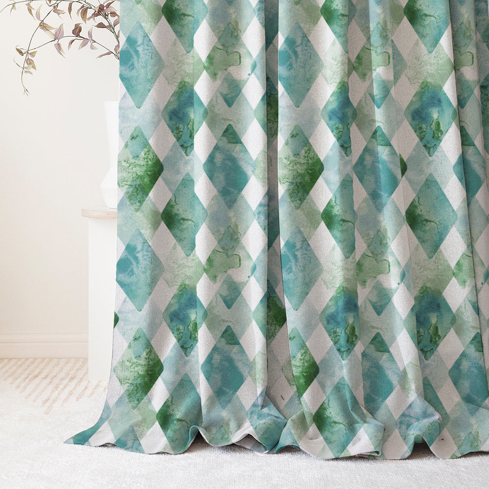 Elegant Geometric Print Matt Finish Room Darkening Curtain Set of 2 - MTDS58D