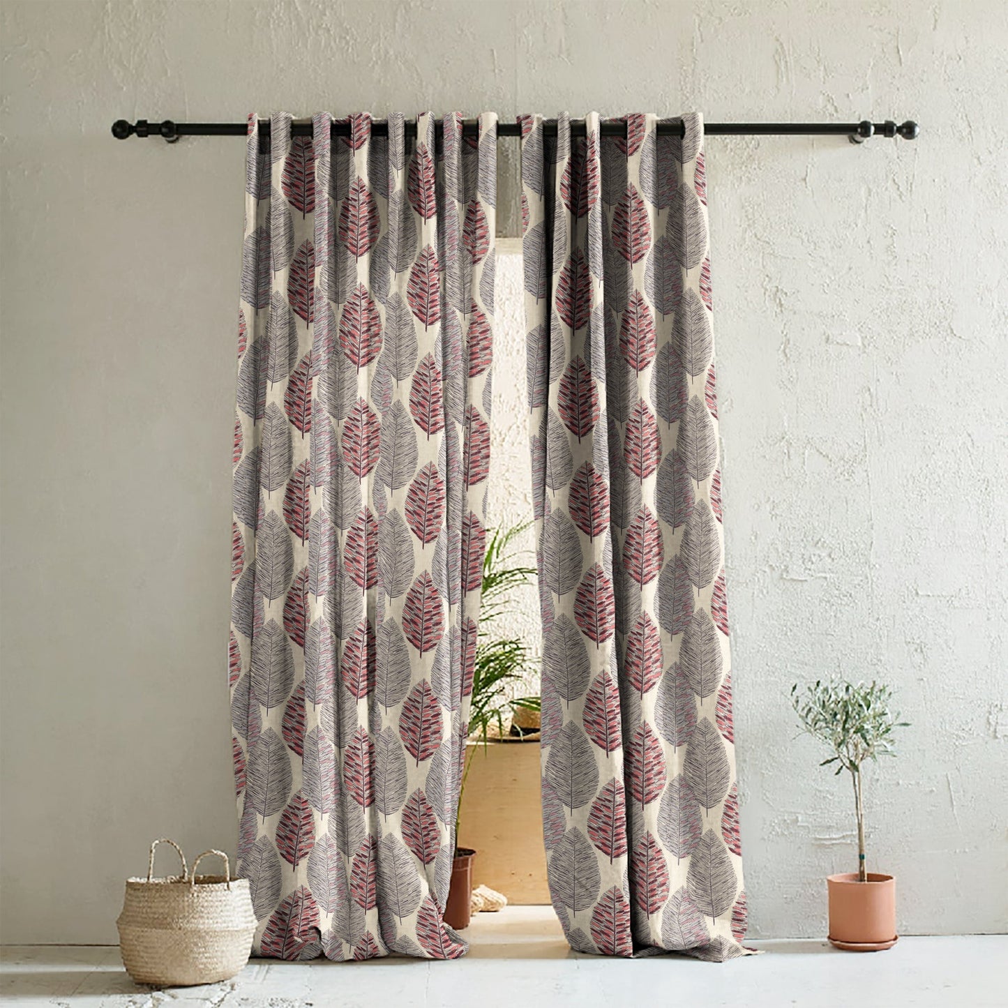 Elegant Floral Print Room Darkening Curtains- Set of 2 -DS 480B