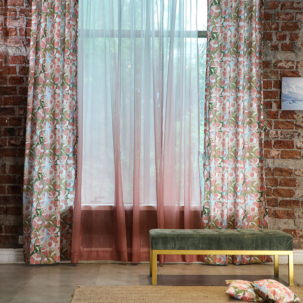 Digital Boho Printed Twill Textured Room Darkening Curtains Set Of 2 - DS531A